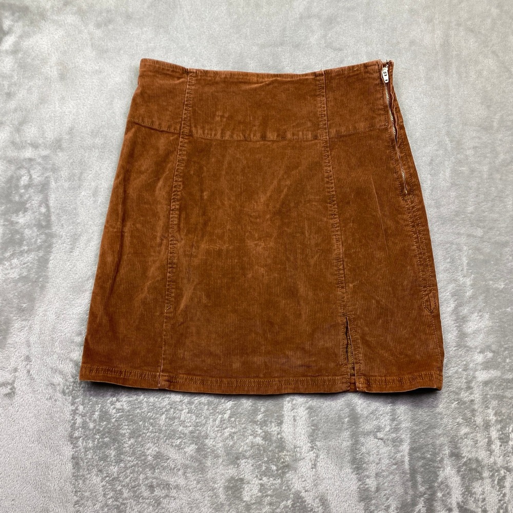 Free People Brown Corduroy Mini Skirt High‎ Waisted A-Line Side Zip Size 12